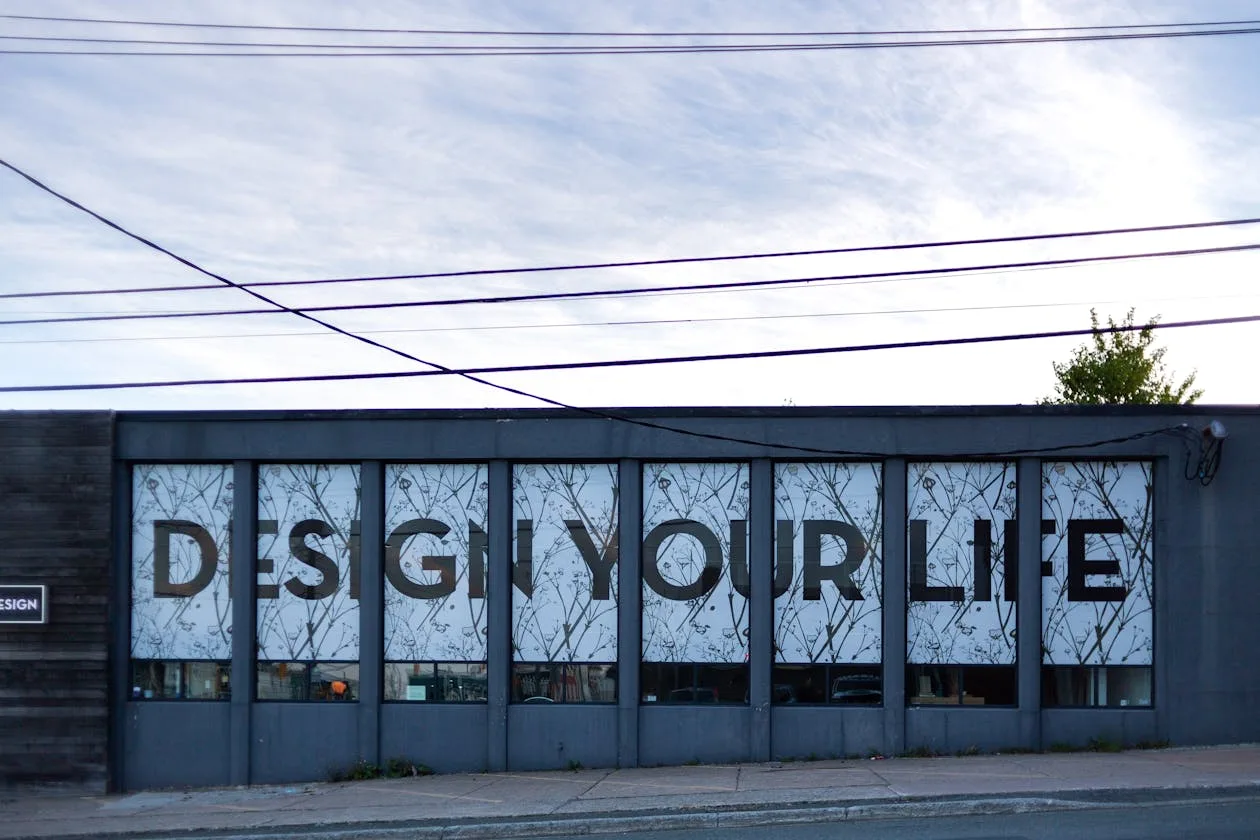 Shop window with vinyl graphics and signage