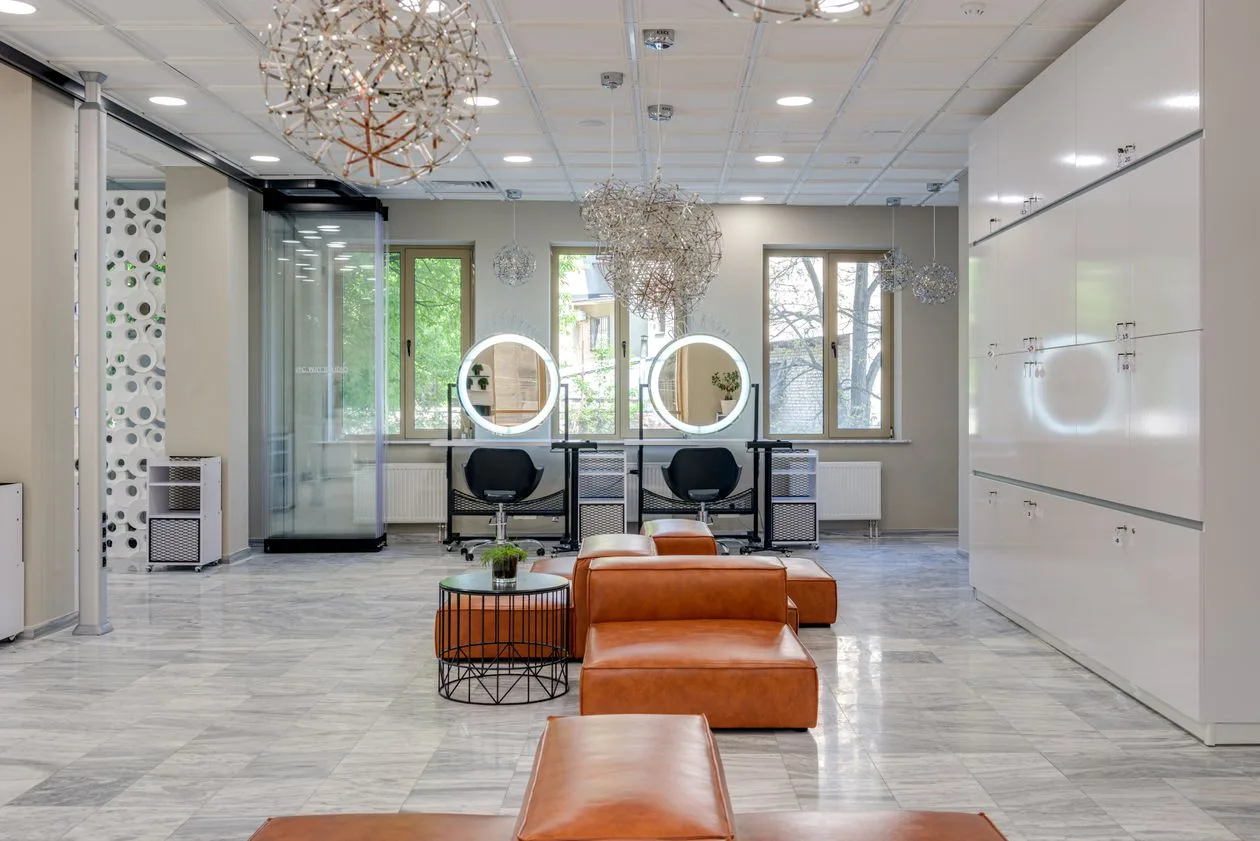 Elegant beauty salon interior with natural light